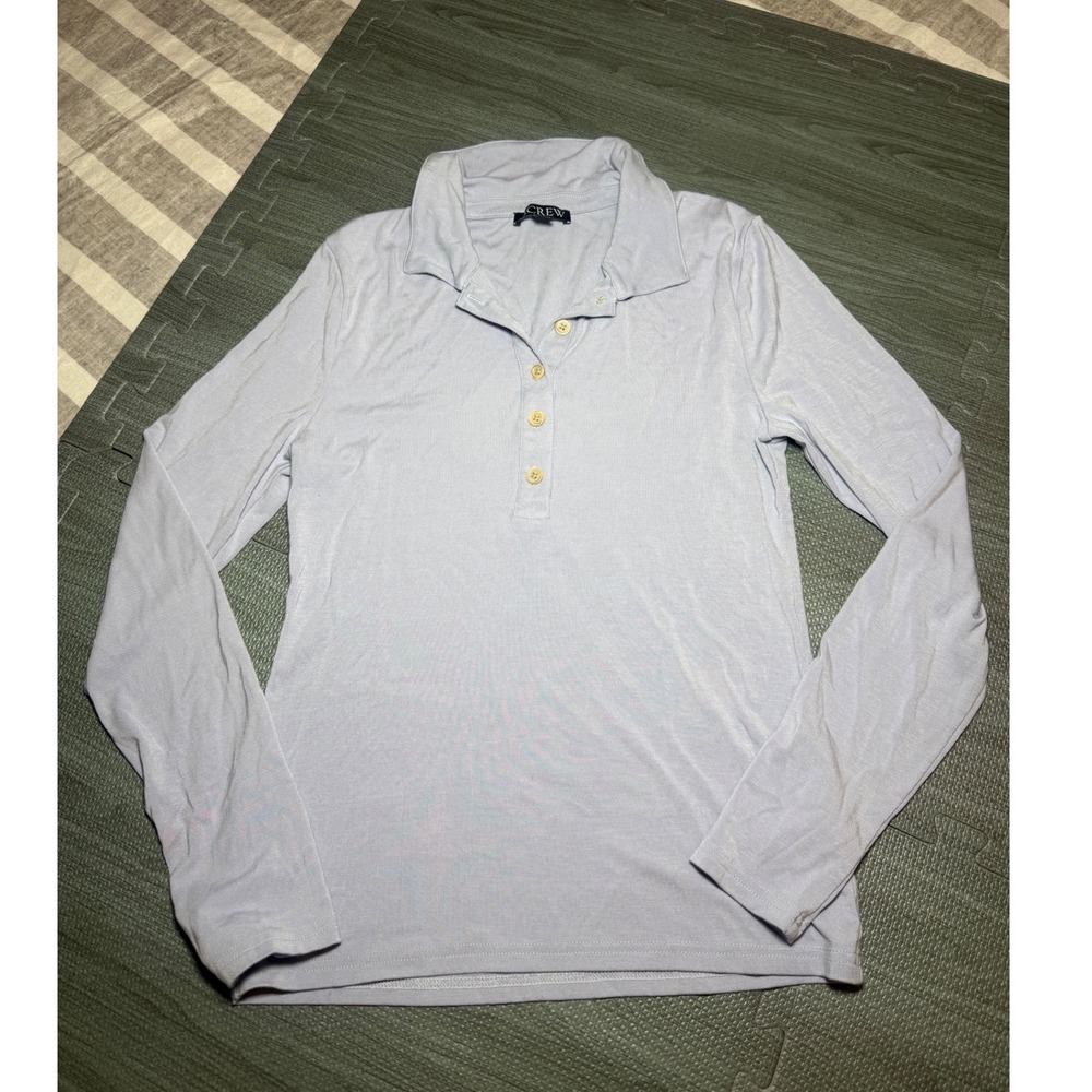 J.Crew Womens Medium Light Blue Long Sleeve Polo Henley Shirt
